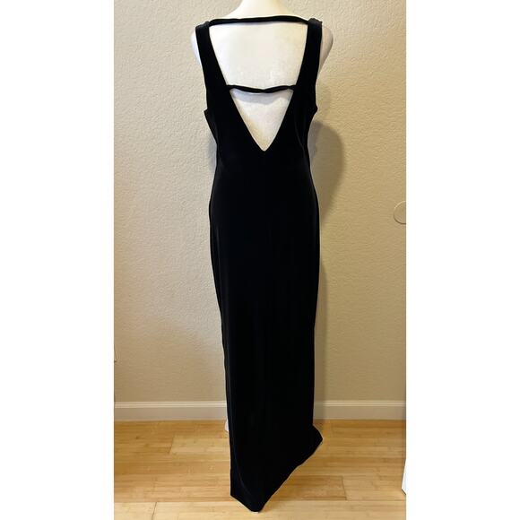 Vintage 90s Y2K Formula X Black Velvet Maxi Dress Size L Gothic Open Back Vamp - Picture 4 of 8